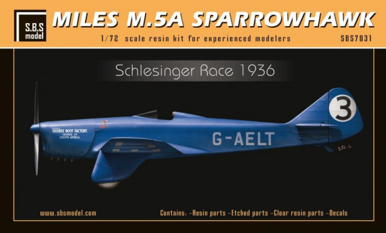 Sbs M7031 Miles M.5A Sparrowhawk 'Schlesinger Race' 1/72