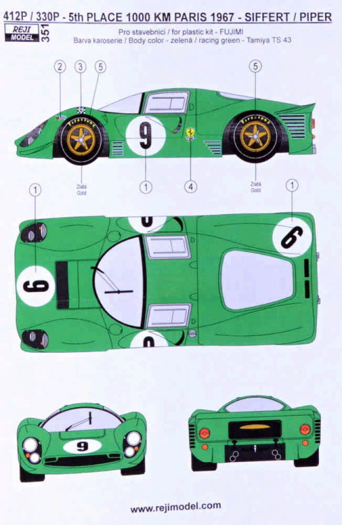 Reji Model 351 Ferrari 412P (330P) 1000km Paris 1967 (decal) 1/24