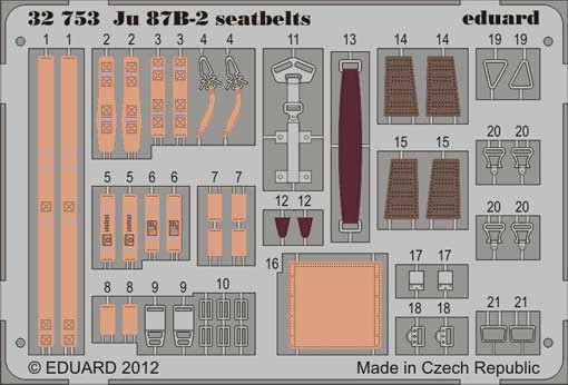 Eduard 32753 1/32 Фототравление привязные ремни Ju 87B-2 seatbelts