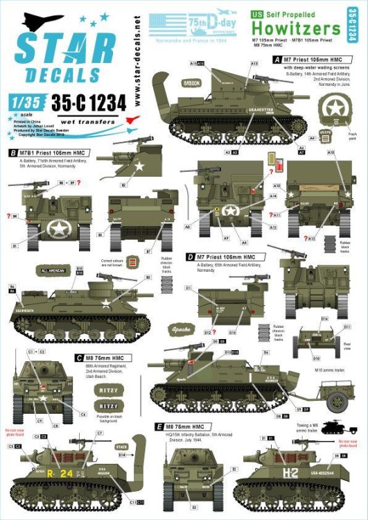 Star Decals 35-C1234 US Self Propelled Howitzers 75th-D-Day-Special 1/35