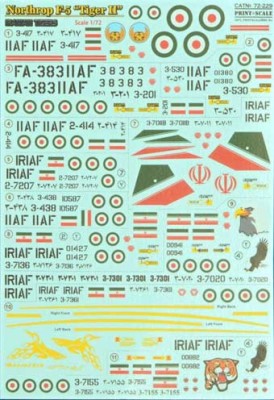 Print scale 72-229 Northrop F-5 Iranian Tigers (wet decals) 1/72