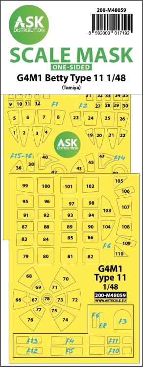 Art Scale 200-M48059 Mitsubishi G4M1 'Betty' Type 11 canopy frame paint mask (outside only) 1/48