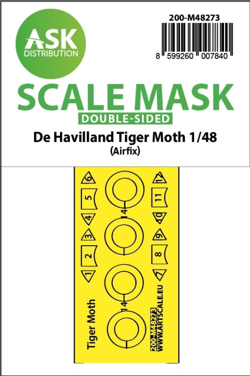 Art Scale 200-M48273 de Havilland Tiger Moth wheels and canopy frame paint mask (inside and outside) 1/48