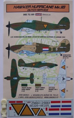 Kora Model DEC72189 Hawker Hurricane Mk.IIB Dutch serv. декали декали 1/72