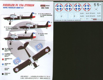 Kora Model DEC7204 Fi 156 Storch (Royal Yugoslav Army AF) декали декали 1/72