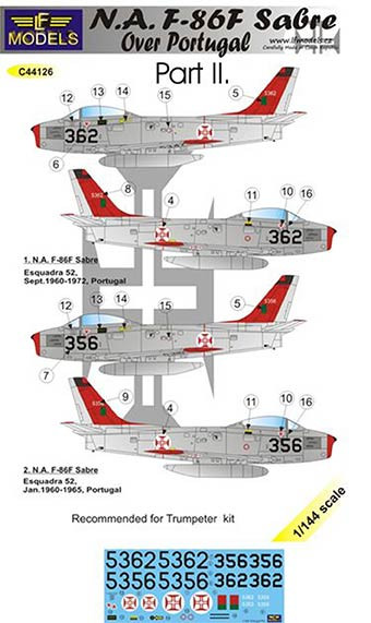 Lf Model C44126 Decals F-86F Sabre over Portugal (TRUM) Pt.2 1/144