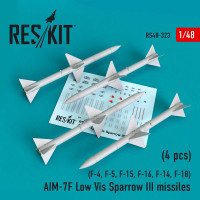 Reskit RS48-0323 AIM-7F Low Vis Sparrow III missiles (4pcs) (F-4, F-5, F-15, F-16, F-14, F-18) Hasegawa, Tamiya, Revell, Italery, Academy, GWH, AMK, AFV Club 1/48