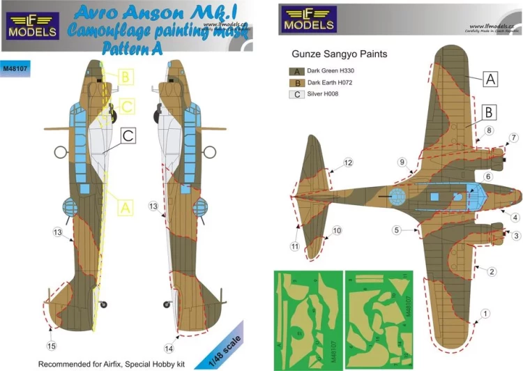 Lf Model M48107 Mask Avro Anson Mk.I Camo painting Pattern A 1/48