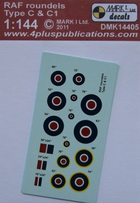 4+ Publications DMK-14405 1/144 Decals RAF roundels Type C&amp;C1 (2 sets)