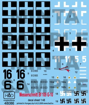 HAD 48086 Decal Messerschmitt Bf 109 G-10 1/48