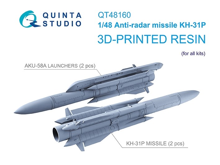 Quinta studio QT48160 Противорадиолокационные ракеты Х-31П с пусковыми устройствами, 2 шт. (для всех моделей) 1/48