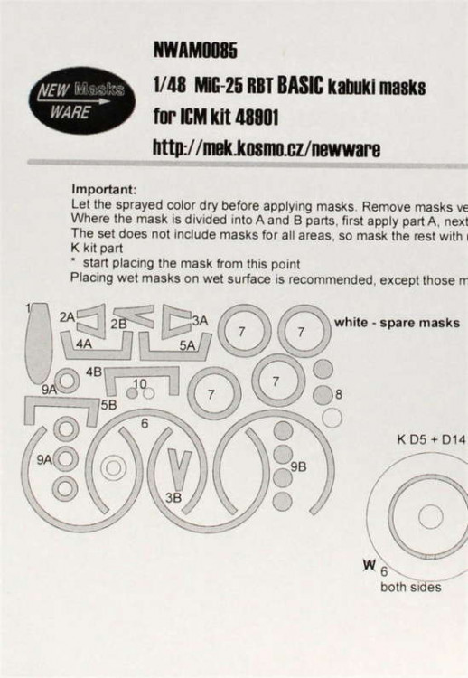 New Ware NWA-M0085 1/48 Mask MiG-25 RBT BASIC (ICM 48901)