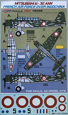 Kora Model NDT72036 Mitsubishi Ki-30 Ann Fr.AF - Indochina декали декали 1/72