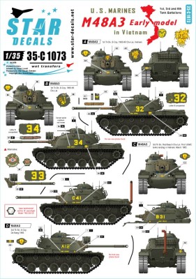 Star Decals 35-C1073 U.S. Marines in Vietnam. M48A3 Early model. 1st, 3rd, and 5th Tank Battalion 1/35