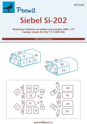 Peewit M72345 Canopy mask Siebel Si-202 (AML) 1/72