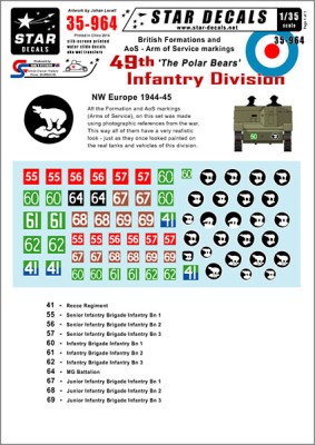 Star Decals STAR35964 British 49th 'Polar Bear' Infantry Division NW Europe. Generic Formations and AoS markings 1/35