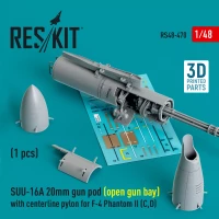 Reskit 48470 SUU-16A 20mm gun pod (opened) w/ centerl.pyl. 1/48