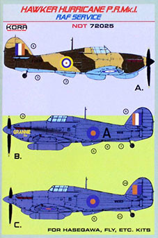 Kora Model NDT72025 H.Hurricane PR Mk.I (RAF Service) декали декали 1/72