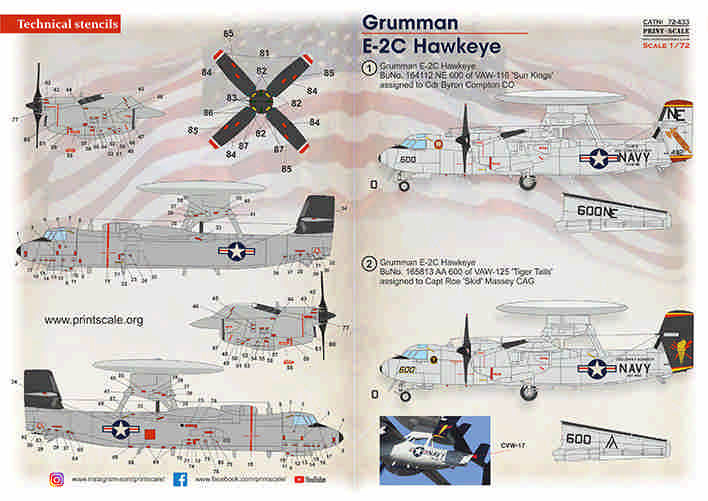 Print Scale 72-433 Grumman E-2C Hawkeye Part 2 The complete set 1,5 leaf 1/72