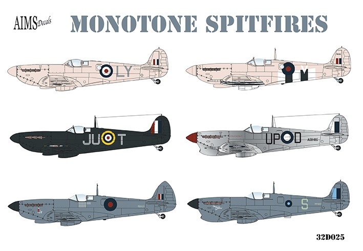 Aims AIMS32D025 Monotone Supermarine Spitfires Pr Mk.IV, Pr Mk.IX, PR Mk.IG, Mk.Vc, Mk.Vb 1/32