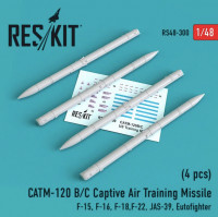 Reskit RS48-0300 CATM-120 B/C Captive Air Training Missile (4 pcs) (F-15, F-16, F-18,F-22, JAS-39, Eutofighter ) Kitty Hawk, Italeri, Hobby Boss, Tamiya. Hasegawa, Meng, Academy, Revell, Kinetic 1/48