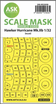 Art Scale 200-M32058 Hawker Hurricane Mk.IIB wheels and canopy frame paint masks (inside &amp; outside) 1/32