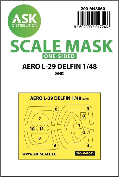 Art Scale 200-M48060 Aero L-29 DELFIN canopy frame paint mask (outside only) 1/48