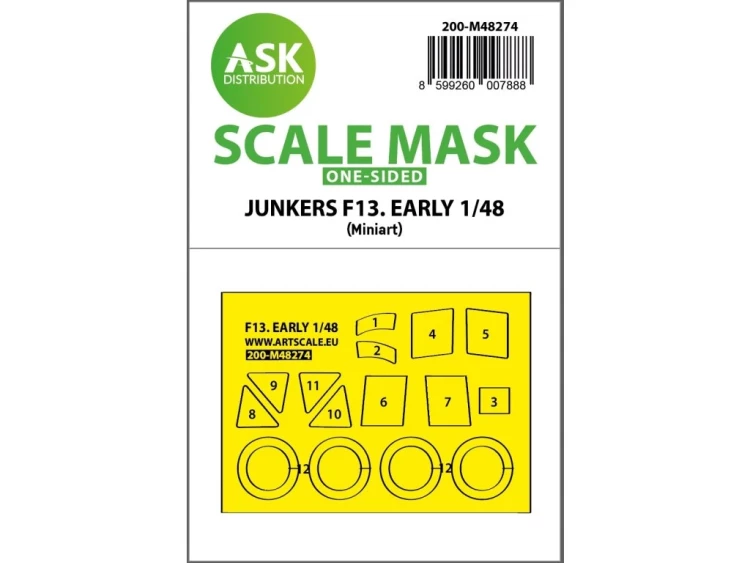 Art Scale 200-M48274 Junkers F 13 early production canopy frame paint mask (outside only) for Miniart 1/48