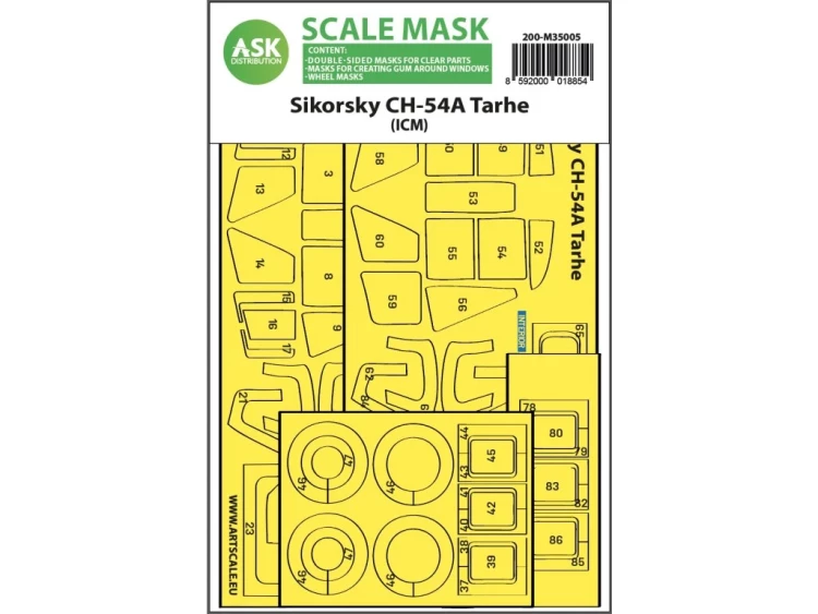Art Scale 200-M35005 Sikorsky CH-54A "Tarhe" wheels and canopy frame paint mask (inside and outside) 1/35