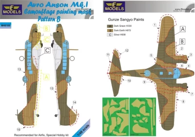 Lf Model M48108 Mask Avro Anson Mk.I Camo painting Pattern B 1/48