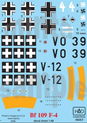 HAD 48087 Decal Bf 109 F-4/b (Luftwaffe, Hepper Al.) 1/48