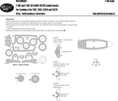 New Ware NWA-M0263 1/48 Mask F86F and F86F-30 Sabre BASIC (ACAD)