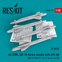 Reskit RS48-0179 Kh-25ML (AS-10 Karen) missile w/ APU-68 (4x) 1/48
