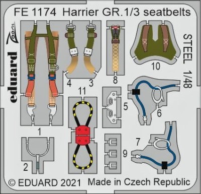Eduard FE1174 Harrier GR.1/3 seatbelts STEEL (KIN) 1/48