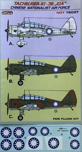 Kora Model NDT72037 Tachikawa Ki-36 Ida Chinese Nation. AF декали декали 1/72