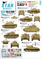Star Decals 35-C1208 German tanks in Italy # 8. Mixed AFVsAnsaldo CV.35, Pz-BeobachtungsWg III Ausf.G, Befehls-Pz.Kpfw.III Ausf.J, Pz.Kpfw.IV Ausf.H, Pz.Kpfw.747(r) - Soviet T-34 m/43 1/35