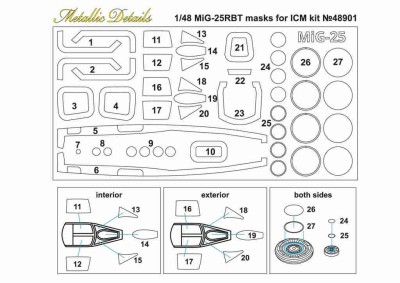 Metallic Details MDM4802 Mikoyan MiG-25RBT Masks (designed to be used with ICM kits) 1/48