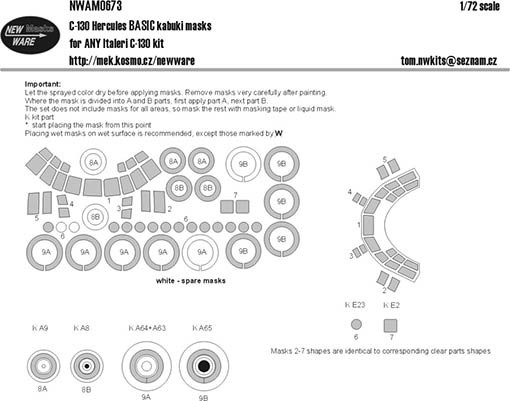 New Ware NWA-M0673 1/72 Mask C-130 Hercules BASIC (ITALERI)