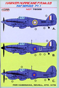 Kora Model NDT72026 H.Hurricane PR Mk.IIB (RAF) Part 1 декали декали 1/72