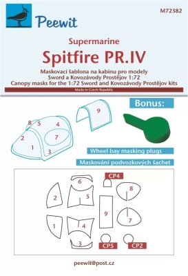 Peewit M72382 Canopy mask Spitfire PR.IV (SWORD/KP) 1/72