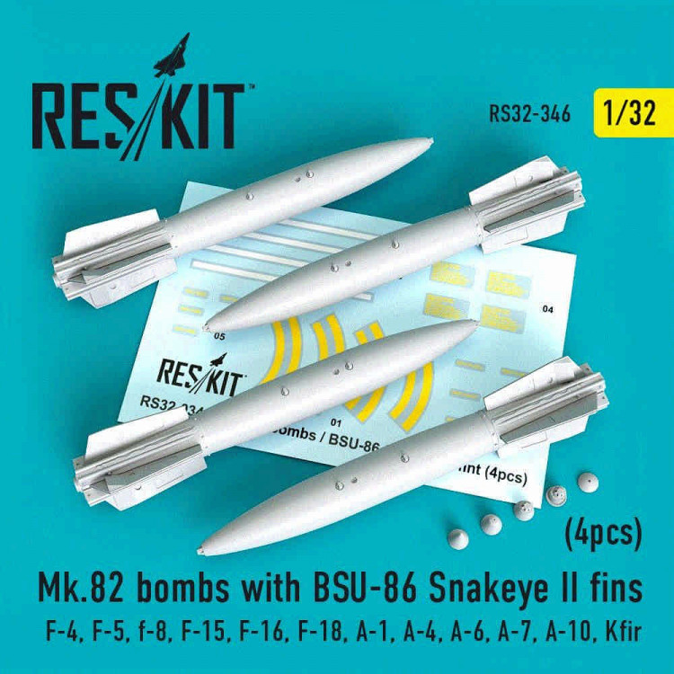 Reskit RS32-0346 Mk.82 bombs w/ BSU-86 Snakeye II fins (4 pcs) 1/32
