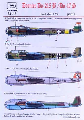 HAD 72147 Decal Dornier Do-215B/Do-17S Part 1 1/72