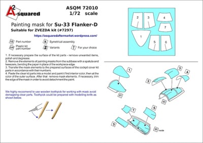 A-Squared BASQM72010 Sukhoi Su-33 canopy paint mask (designed to be used with Zvezda ZVE7297 kits) 1/72