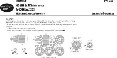 New Ware NWA-M0572 1/72 Mask MiG-25RB BASIC (ICM 72173)