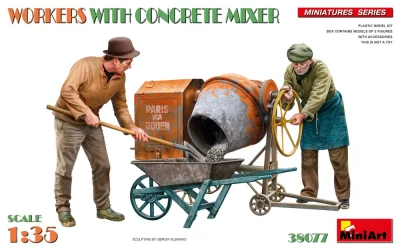 Miniart 38077 Workers w/ Concrete Mixer (2 fig. &amp; acces.) 1/35