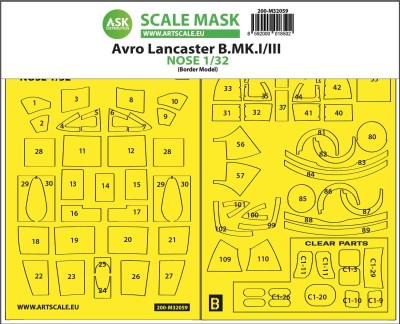 Art Scale 200-M32059 Avro Lancaster B Mk.I/III Nose kit canopy frame paint masks (inside &amp; outside) 1/32