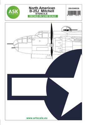 Art Scale 200-D48039 North-American B-25J Mitchell stencils Decal sheet contain stencils for two plastic kits of B-25J Michtell 1/48