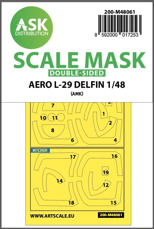 Art Scale 200-M48061 Aero L-29 DELFIN canopy frame paint masks (inside and outside) 1/48