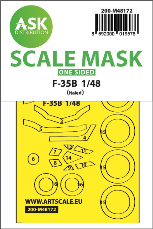 Art Scale 200-M48172 Lockheed-Martin F-35B Lightning II wheels and canopy frame paint mask (outside only) 1/48