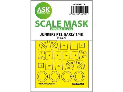 Art Scale 200-M48275 Junkers F-13 early version wheels and canopy frame paint mask (inside and outside) 1/48